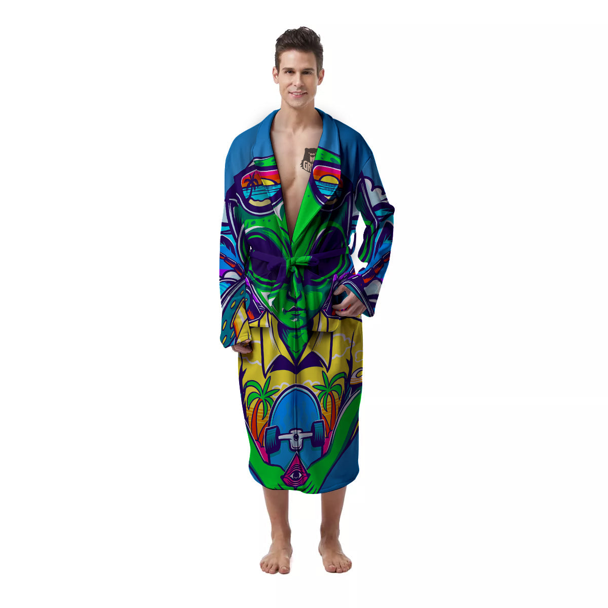 Alien Summer Beach Print Men's Robe-grizzshop