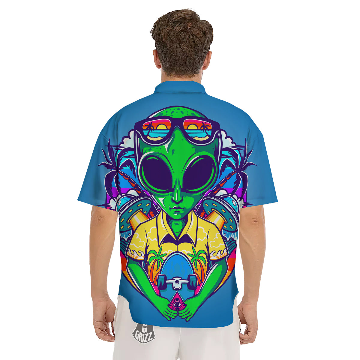 Alien Summer Beach Print Men's Short Sleeve Shirts-grizzshop