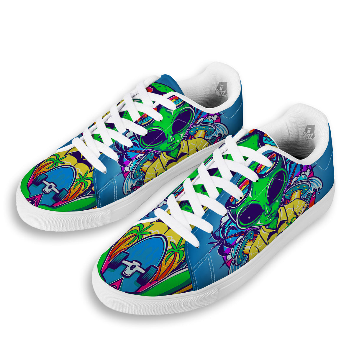 Alien Summer Beach Print White Low Top Sneakers-grizzshop