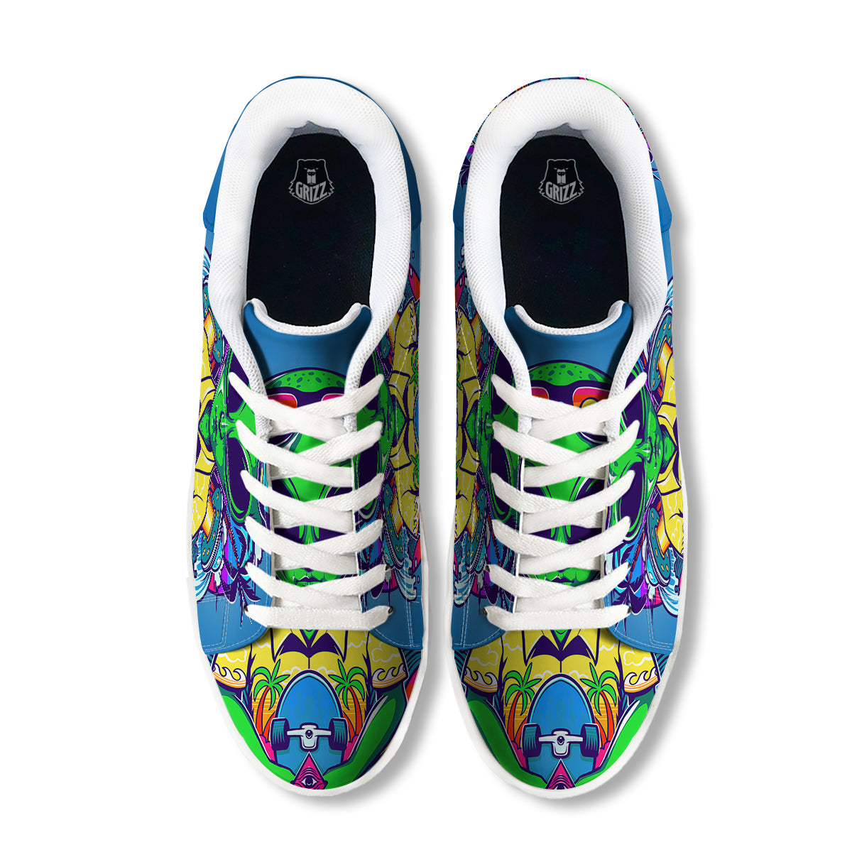 Alien Summer Beach Print White Low Top Sneakers-grizzshop