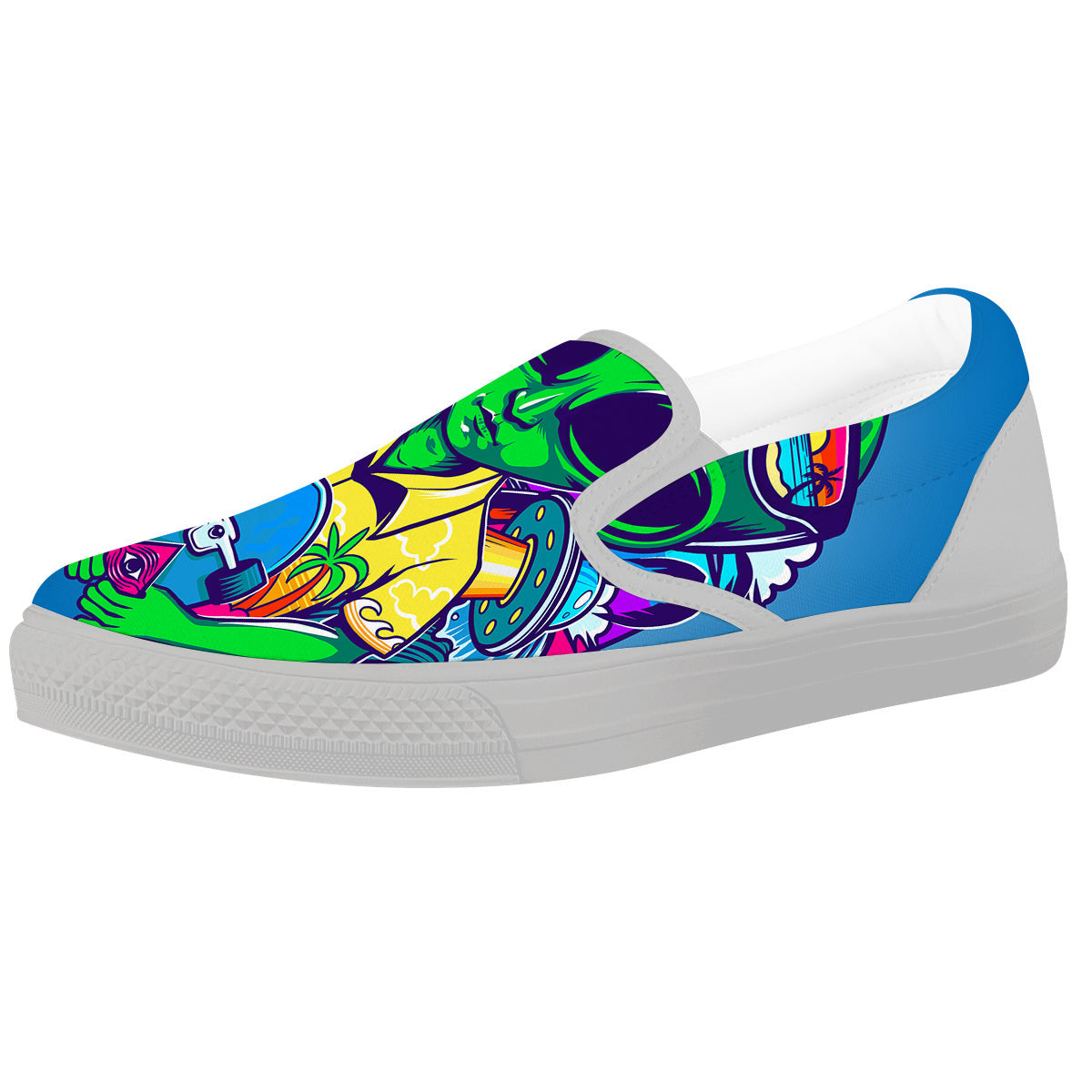 Alien Summer Beach Print White Slip On Shoes-grizzshop