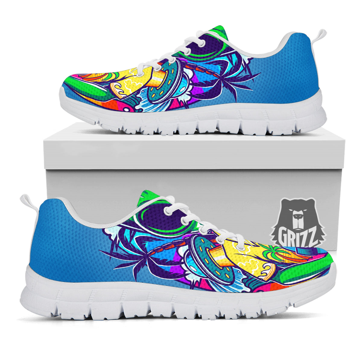 Alien Summer Beach Print White Sneaker-grizzshop