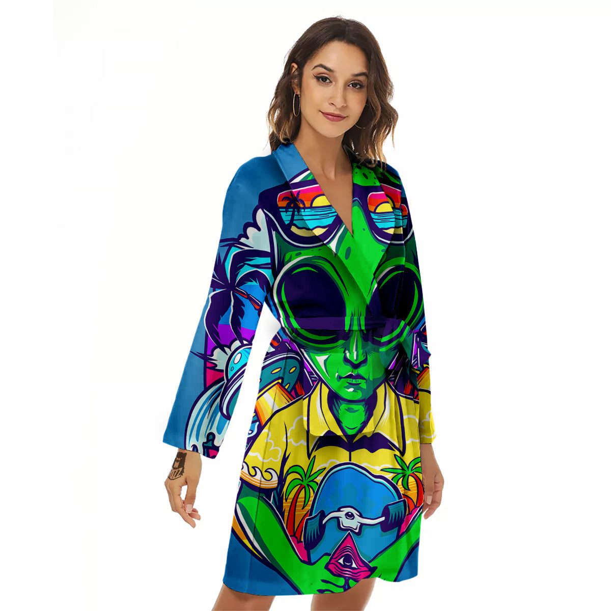 Alien Summer Beach Print Women's Robe-grizzshop