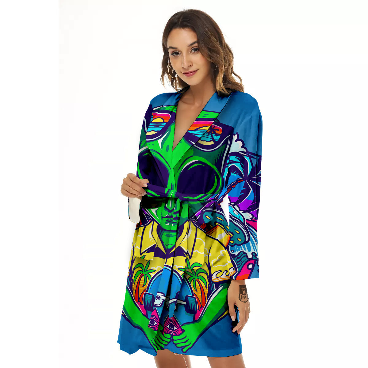Alien Summer Beach Print Women's Robe-grizzshop