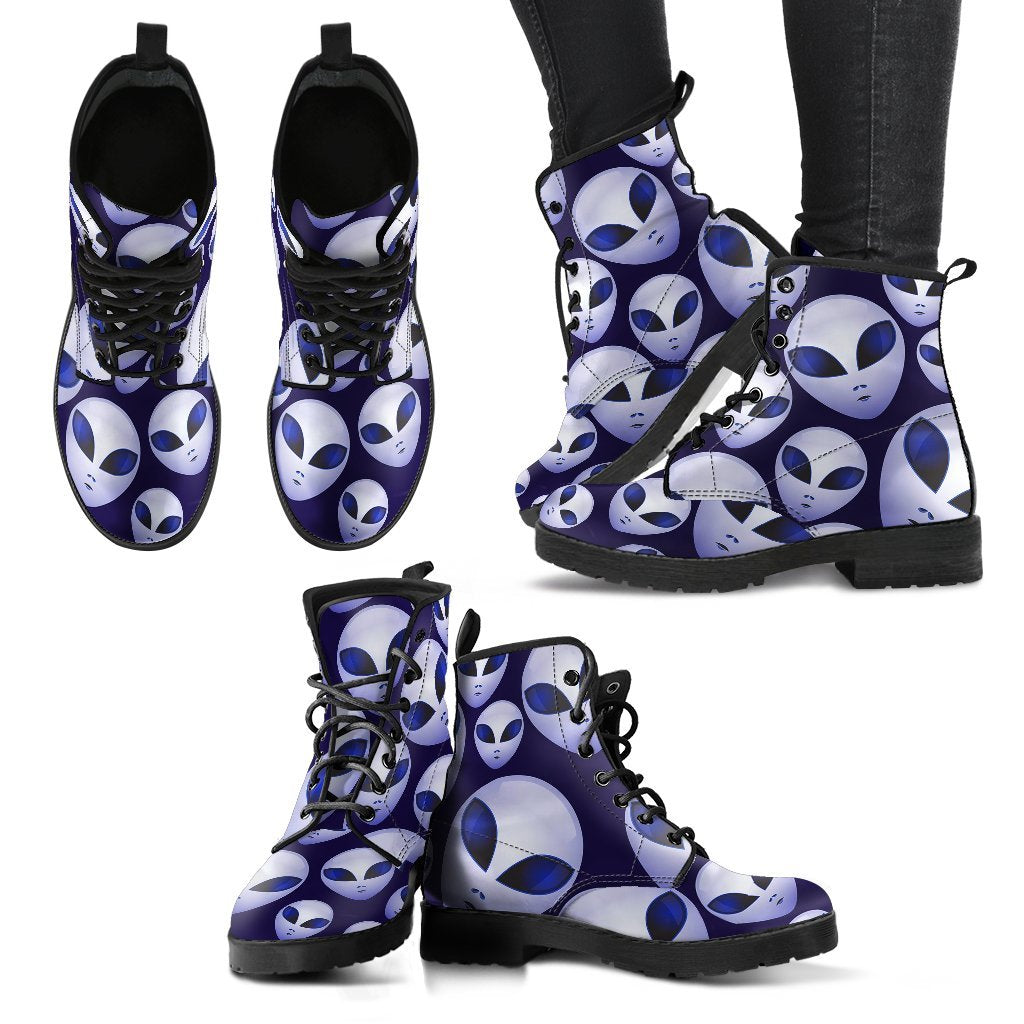Alien Ufo Pattern Print Men Women Leather Boots-grizzshop