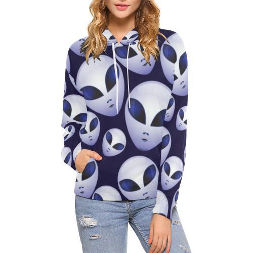 Alien Ufo Pattern Print Women Pullover Hoodie-grizzshop