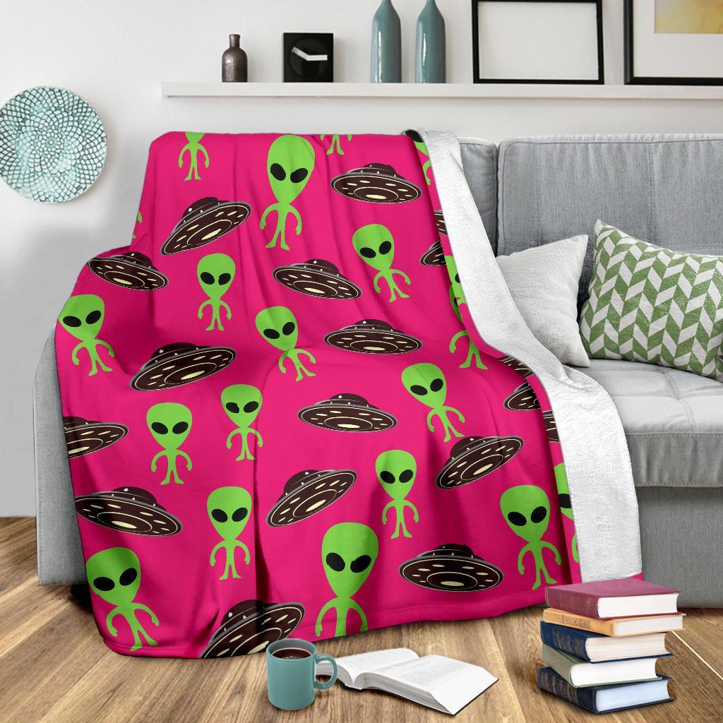 Alien Ufo Pink Pattern Print Blanket-grizzshop