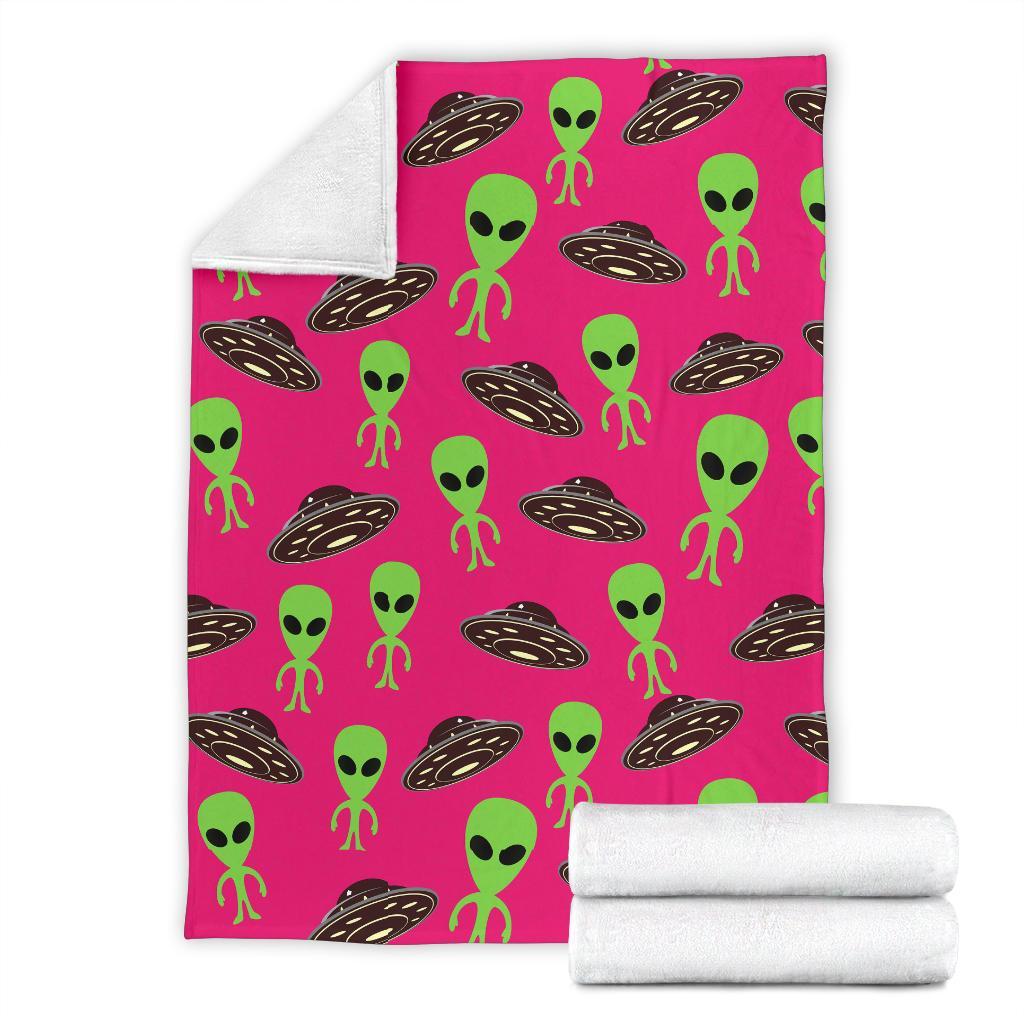 Alien Ufo Pink Pattern Print Blanket-grizzshop