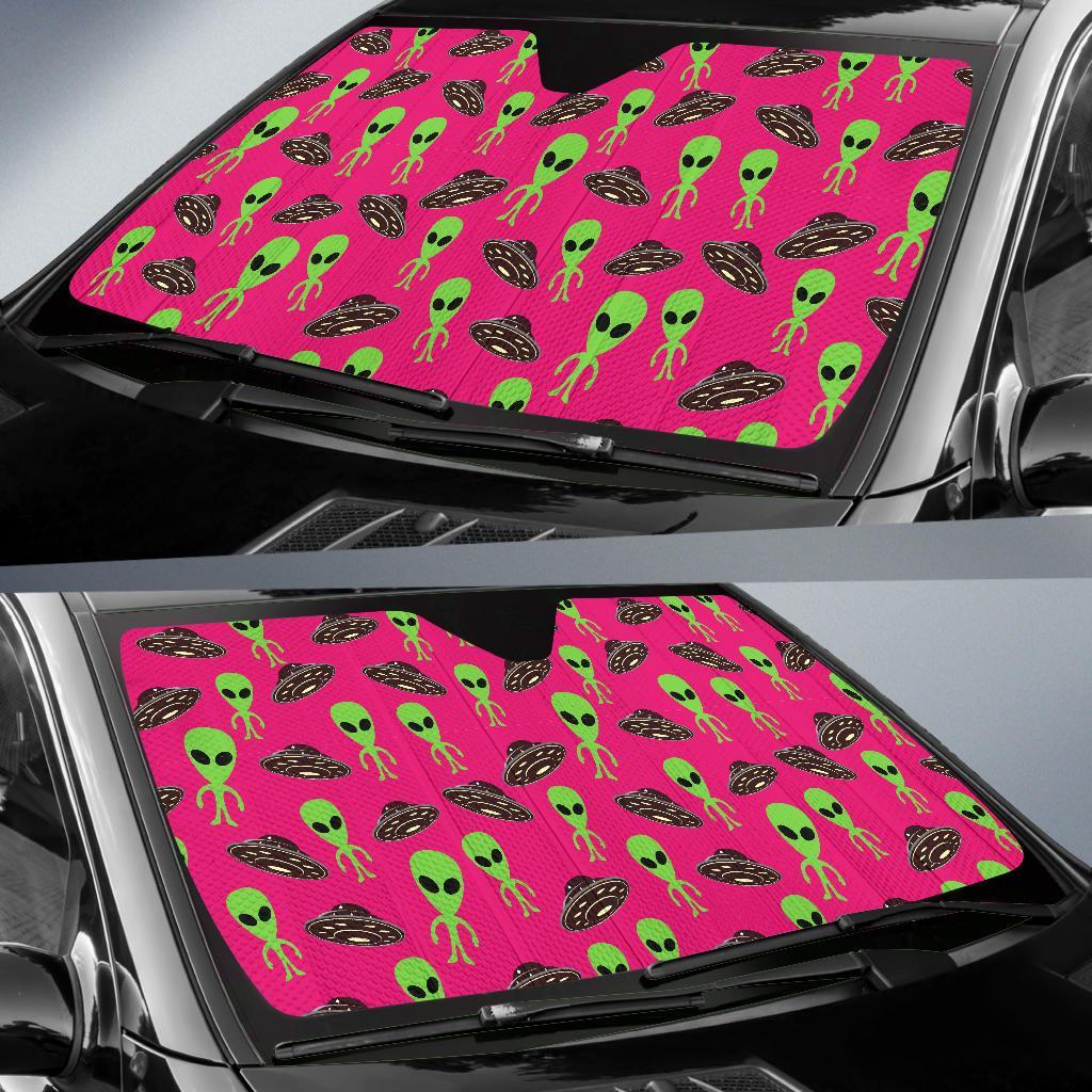 Alien Ufo Pink Pattern Print Car Sun Shade-grizzshop