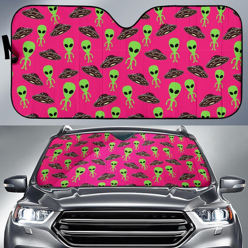 Alien Ufo Pink Pattern Print Car Sun Shade-grizzshop