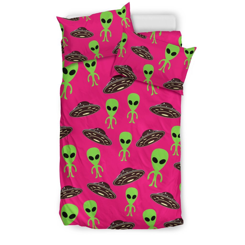 Alien Ufo Pink Pattern Print Duvet Cover Bedding Set-grizzshop