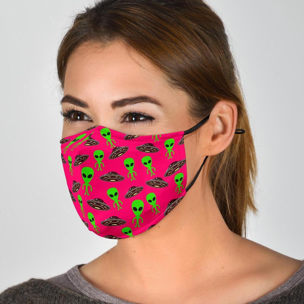 Alien Ufo Pink Pattern Print Face Mask-grizzshop