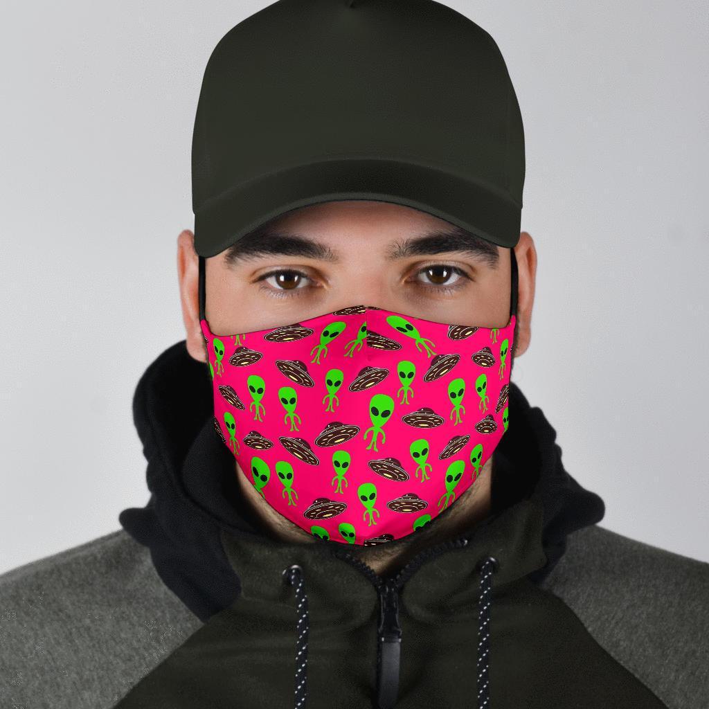 Alien Ufo Pink Pattern Print Face Mask-grizzshop