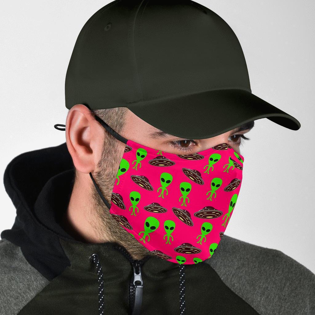 Alien Ufo Pink Pattern Print Face Mask-grizzshop