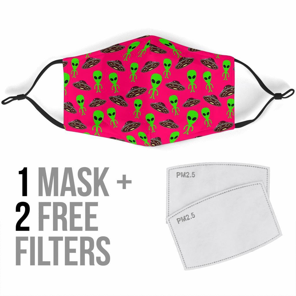 Alien Ufo Pink Pattern Print Face Mask-grizzshop