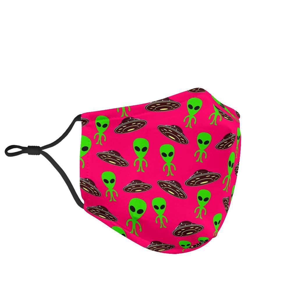 Alien Ufo Pink Pattern Print Face Mask-grizzshop