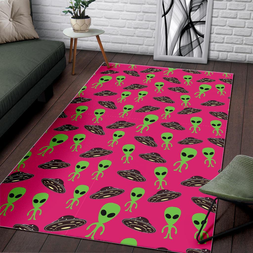 Alien Ufo Pink Pattern Print Floor Mat-grizzshop