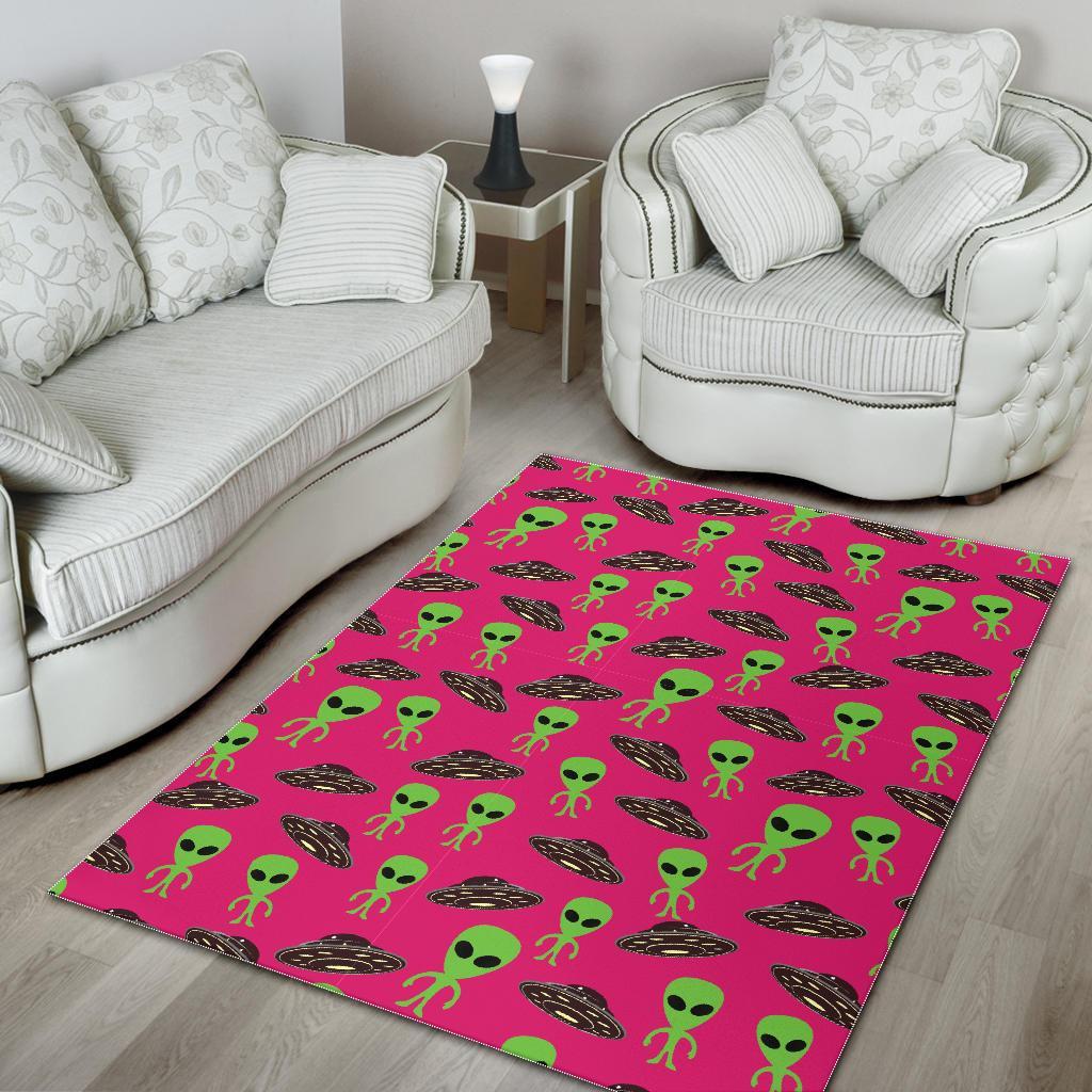 Alien Ufo Pink Pattern Print Floor Mat-grizzshop