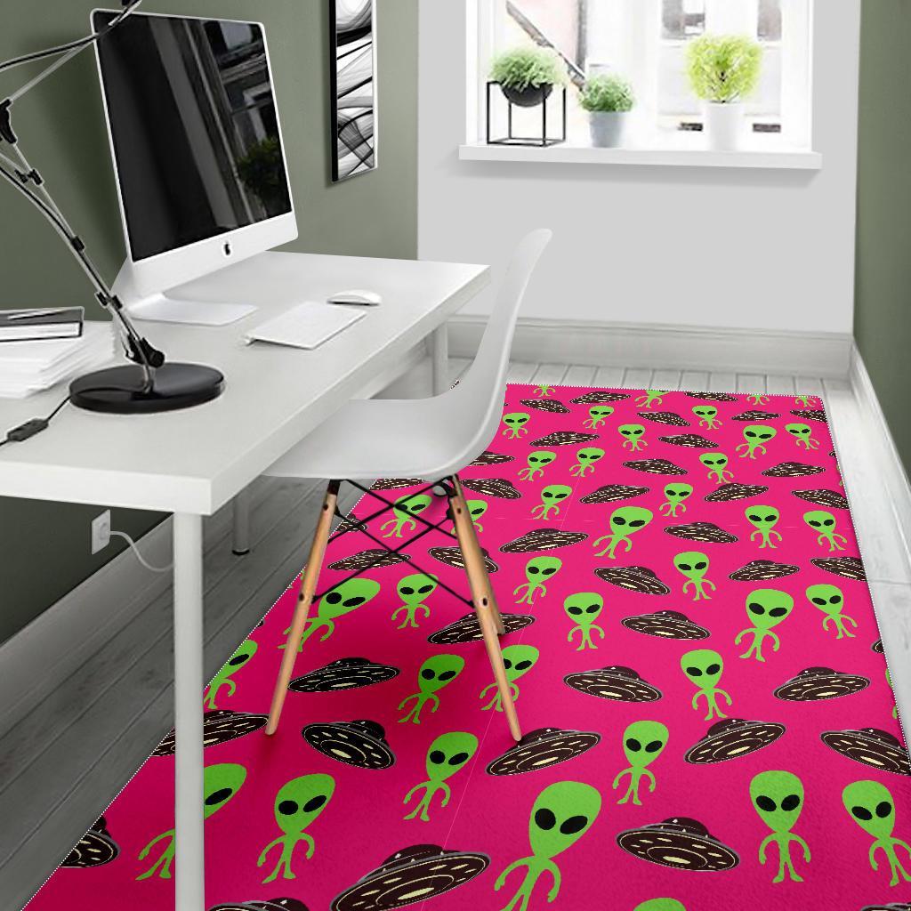 Alien Ufo Pink Pattern Print Floor Mat-grizzshop