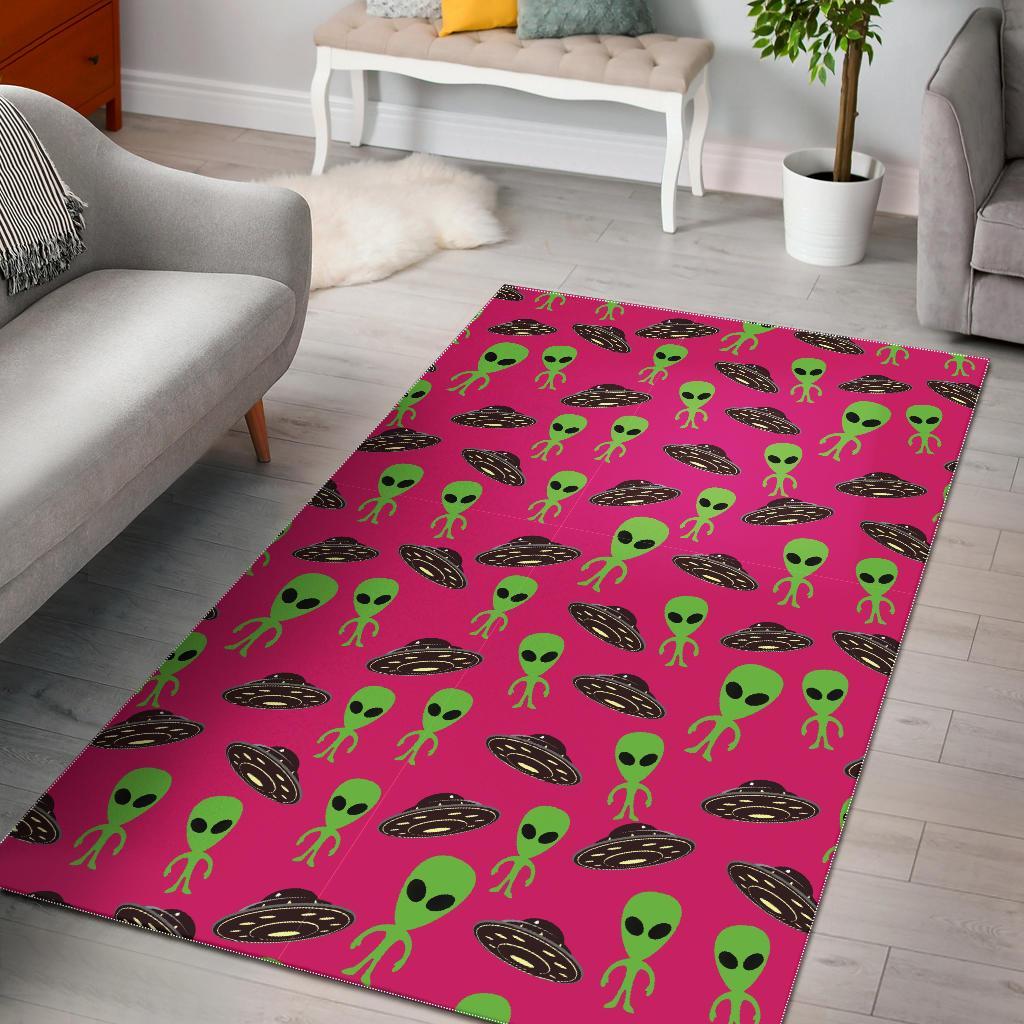 Alien Ufo Pink Pattern Print Floor Mat-grizzshop