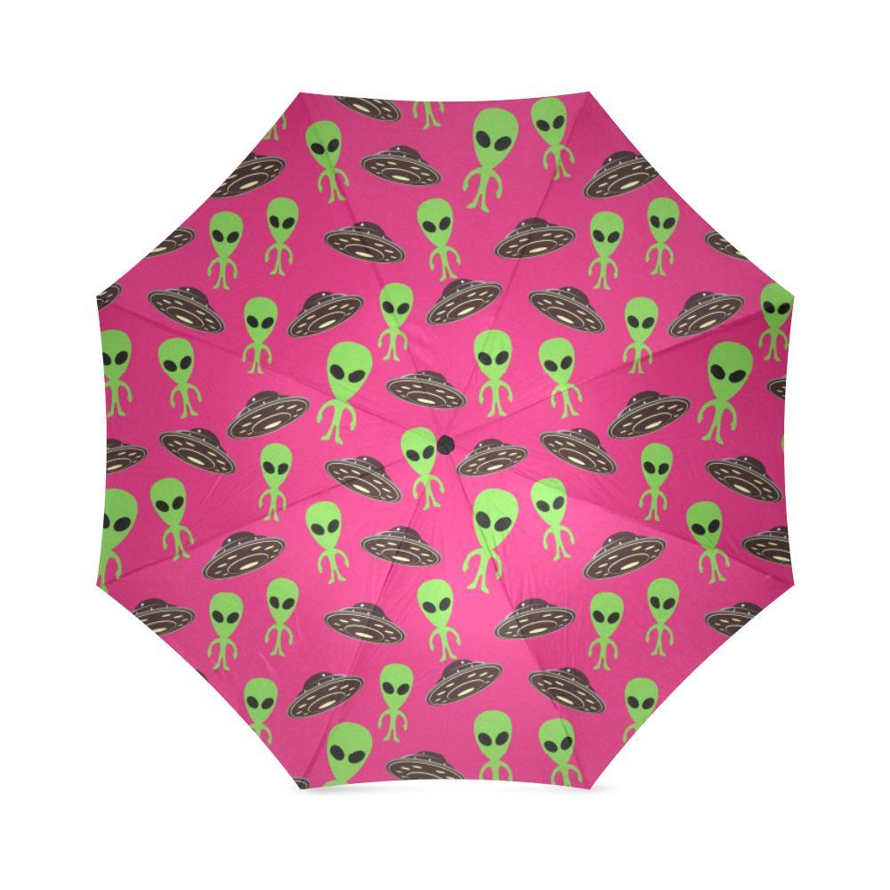 Alien Ufo Pink Pattern Print Foldable Umbrella-grizzshop