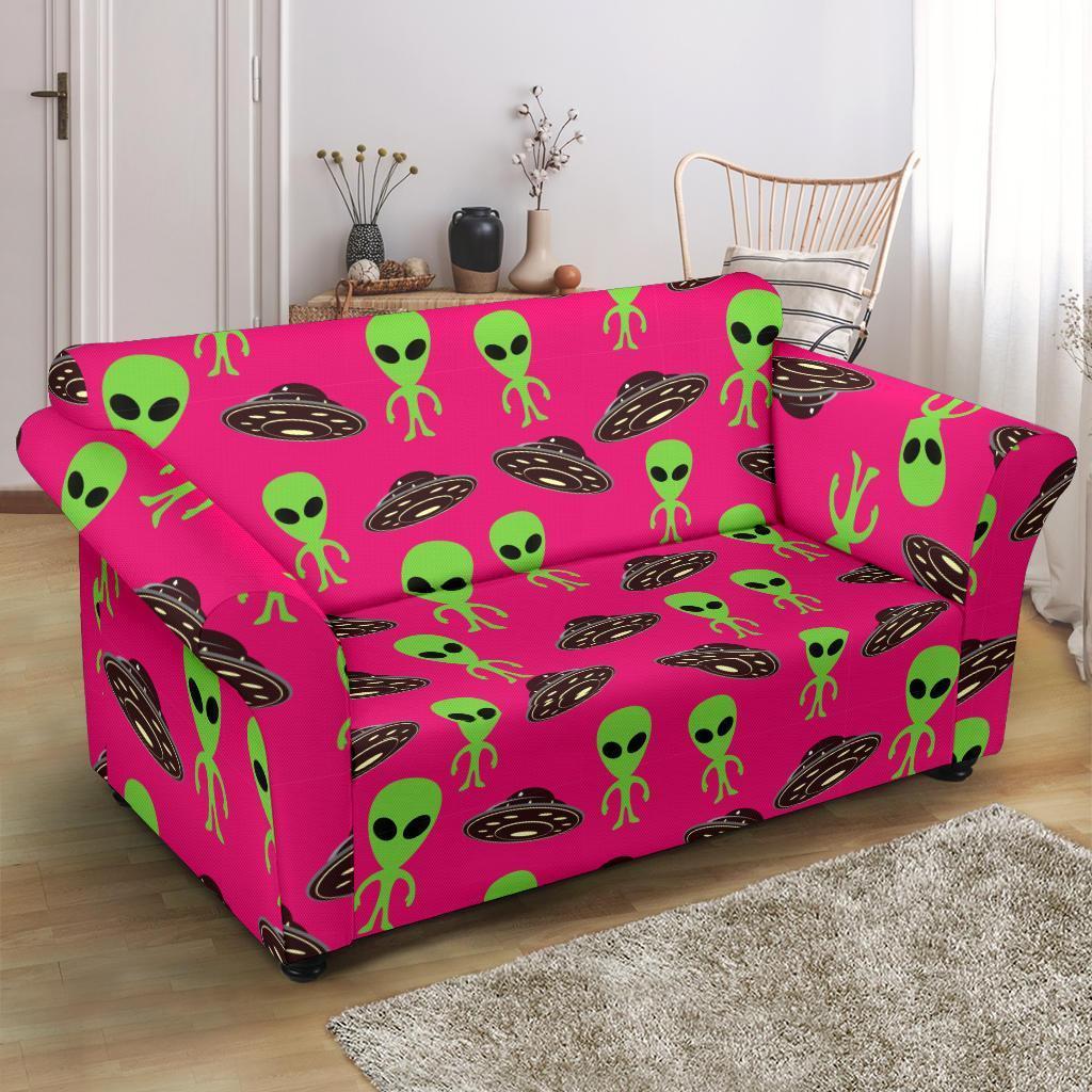 Alien Ufo Pink Pattern Print Loveseat Cover-grizzshop