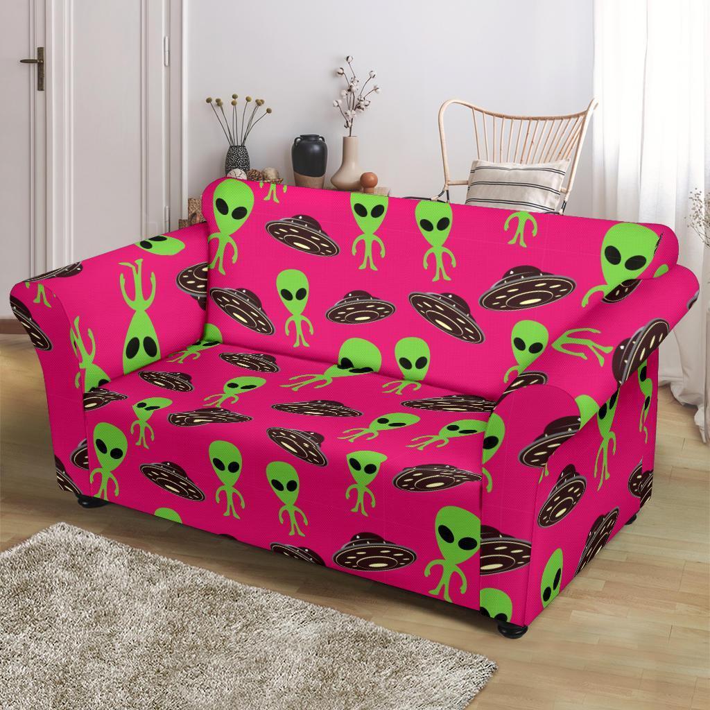 Alien Ufo Pink Pattern Print Loveseat Cover-grizzshop