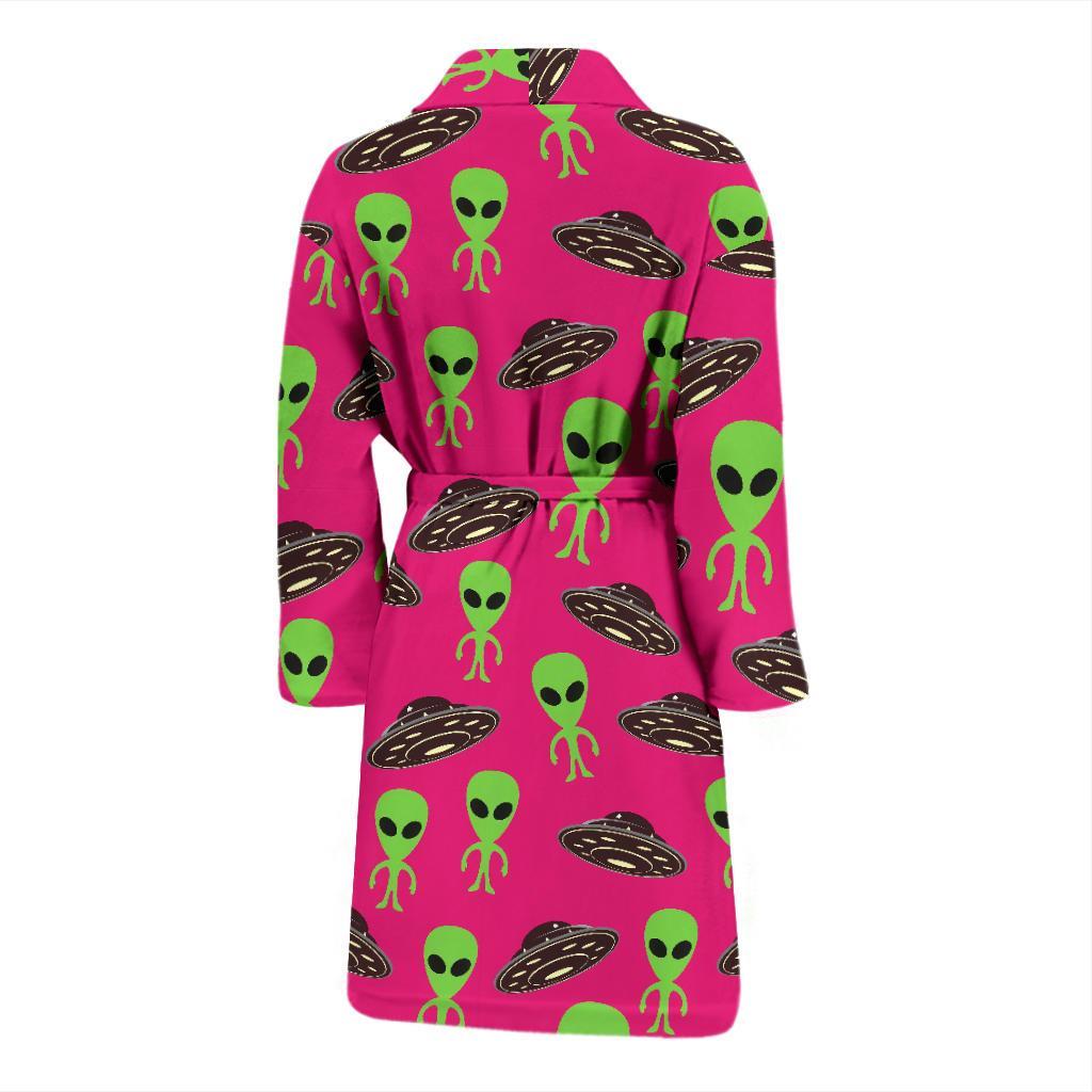 Alien Ufo Pink Pattern Print Men Long Robe-grizzshop