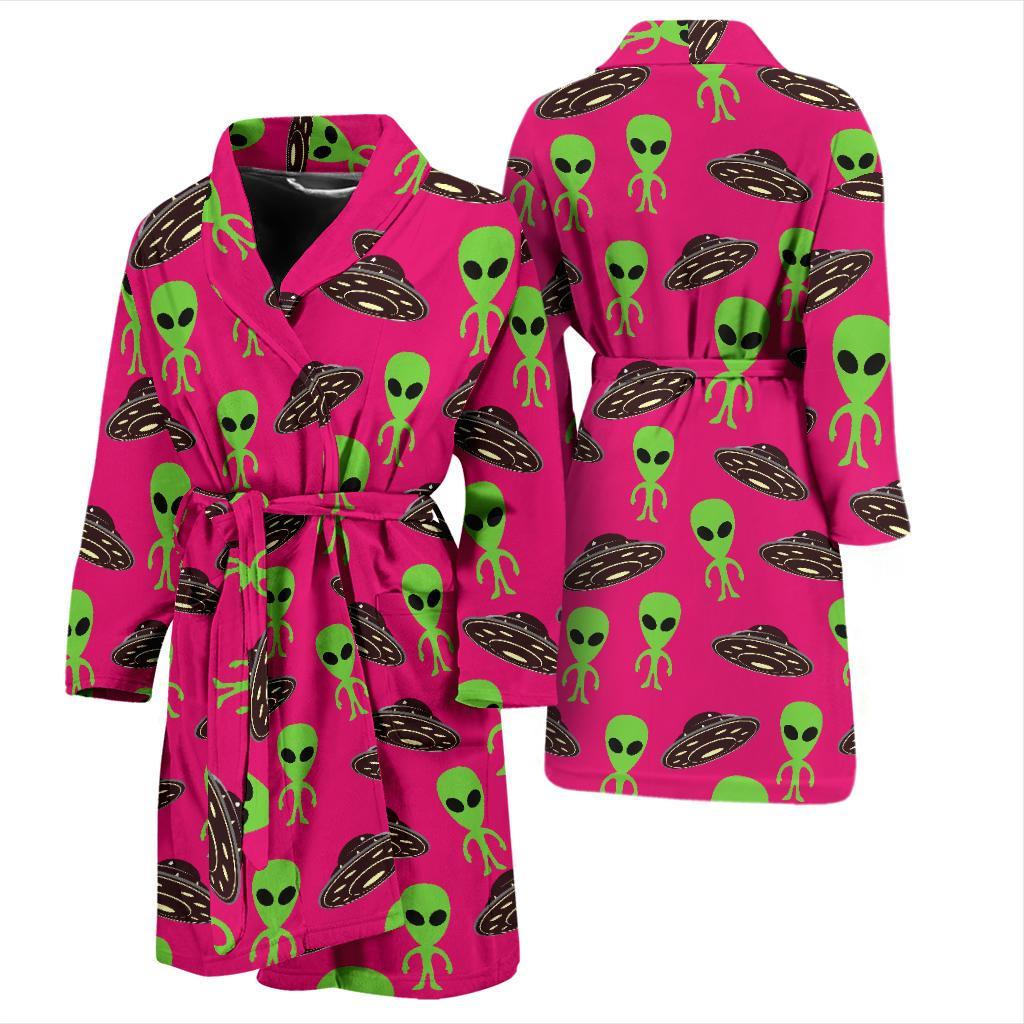 Alien Ufo Pink Pattern Print Men Long Robe-grizzshop