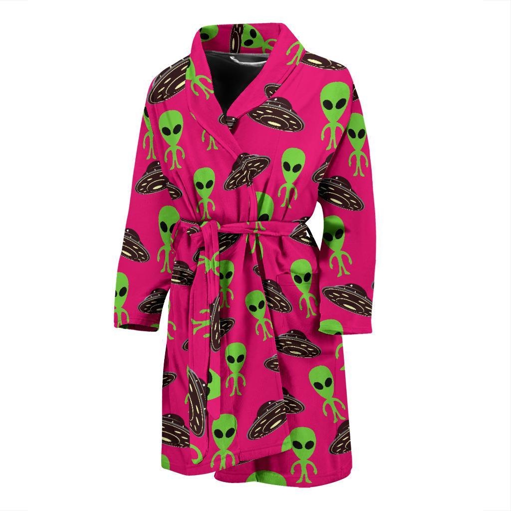 Alien Ufo Pink Pattern Print Men Long Robe-grizzshop