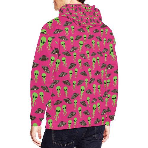 Alien Ufo Pink Pattern Print Men Pullover Hoodie-grizzshop