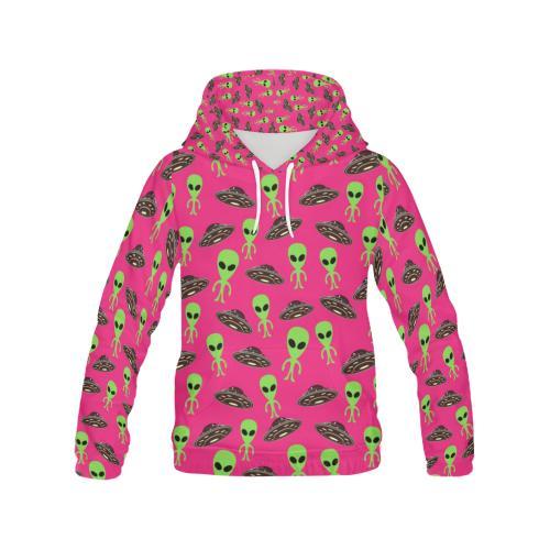 Alien Ufo Pink Pattern Print Men Pullover Hoodie-grizzshop