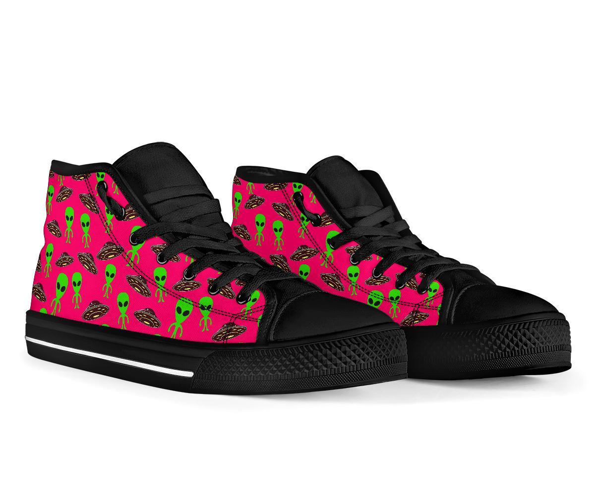 Alien Ufo Pink Pattern Print Men Women's High Top Shoes-grizzshop