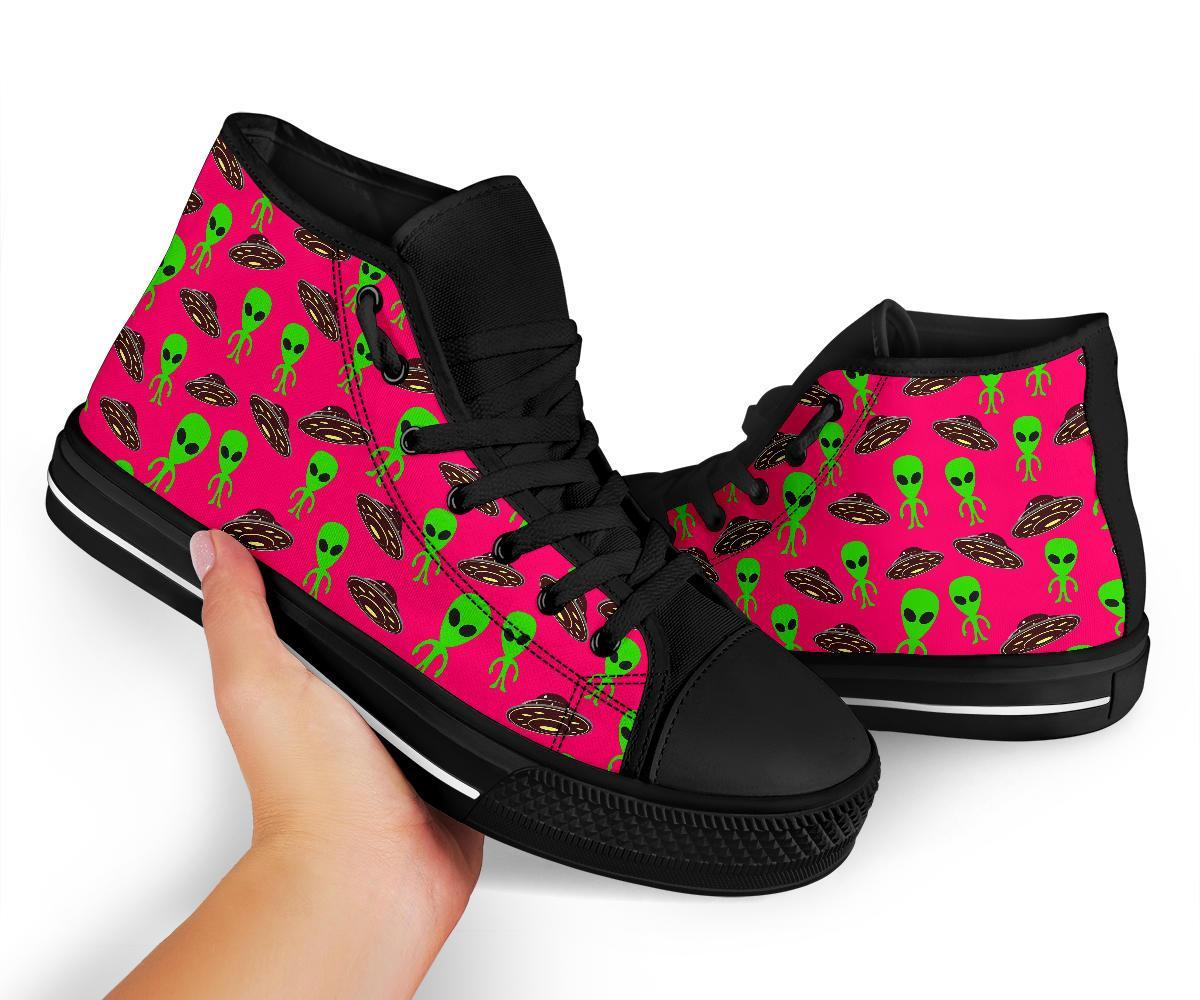 Alien Ufo Pink Pattern Print Men Women's High Top Shoes-grizzshop