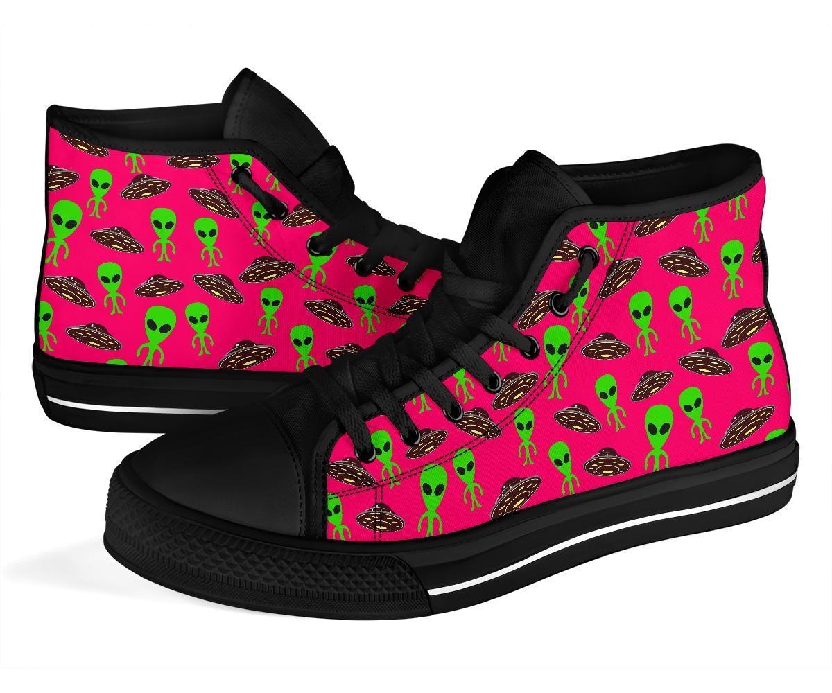 Alien Ufo Pink Pattern Print Men Women's High Top Shoes-grizzshop