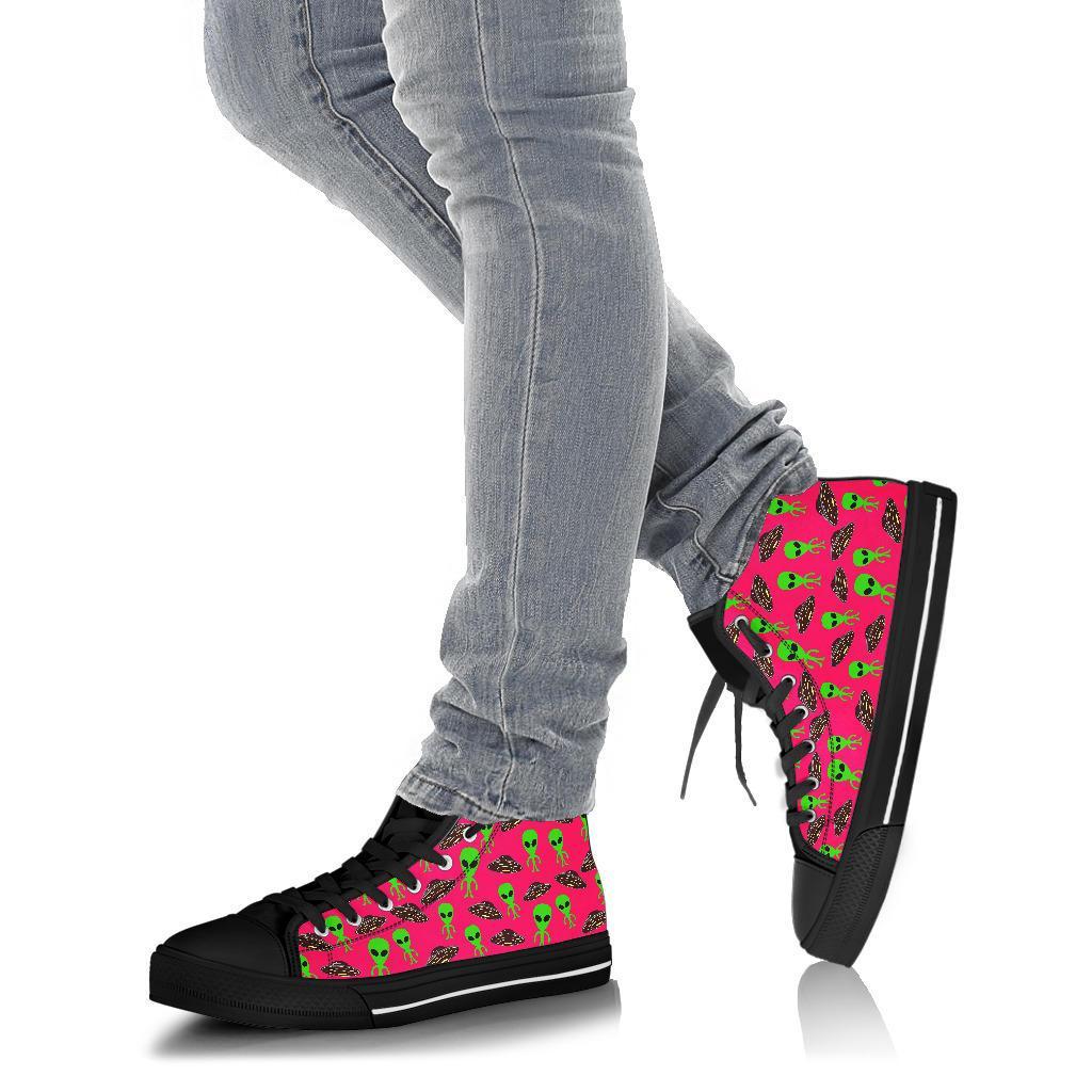 Alien Ufo Pink Pattern Print Men Women's High Top Shoes-grizzshop