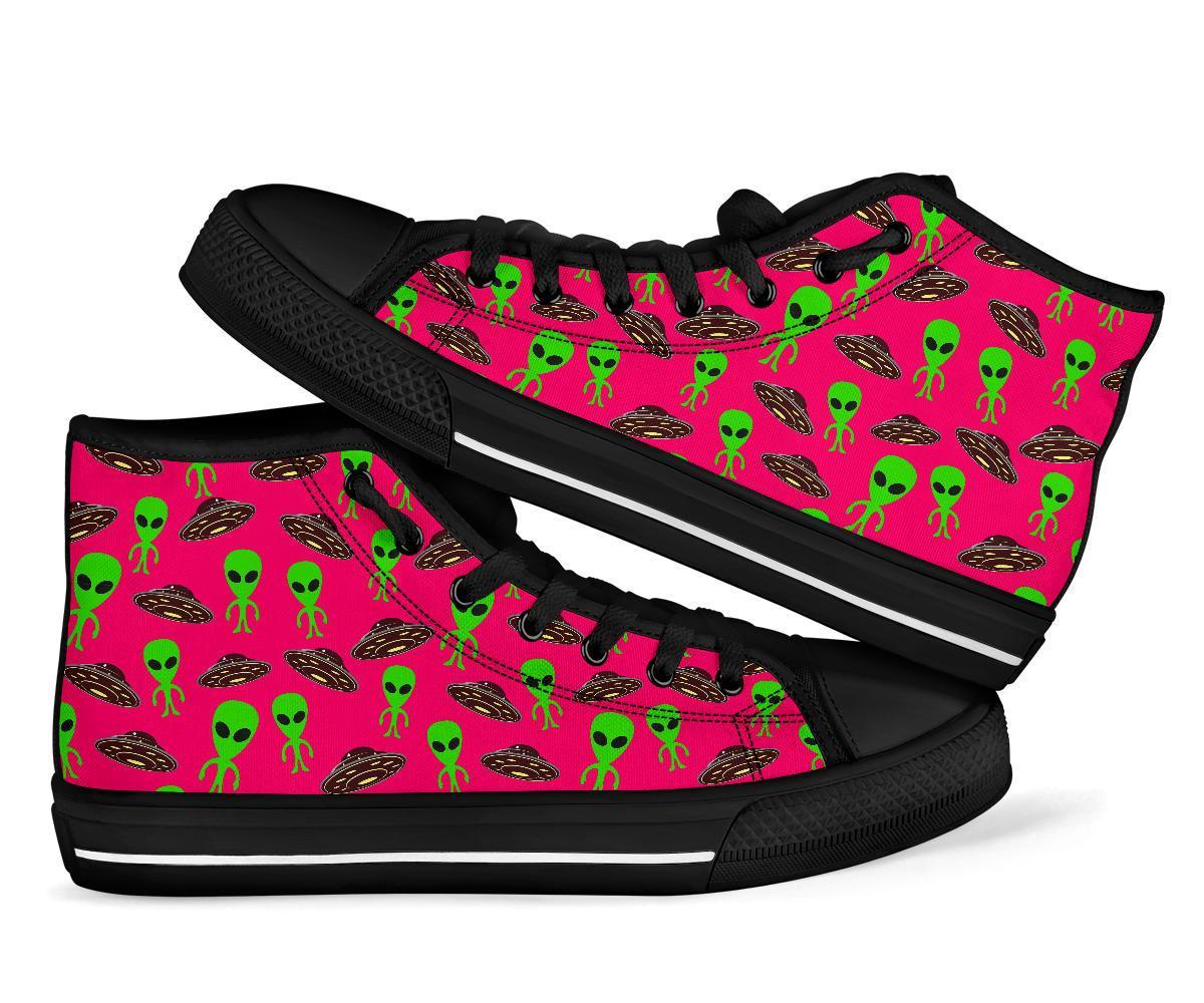 Alien Ufo Pink Pattern Print Men Women's High Top Shoes-grizzshop