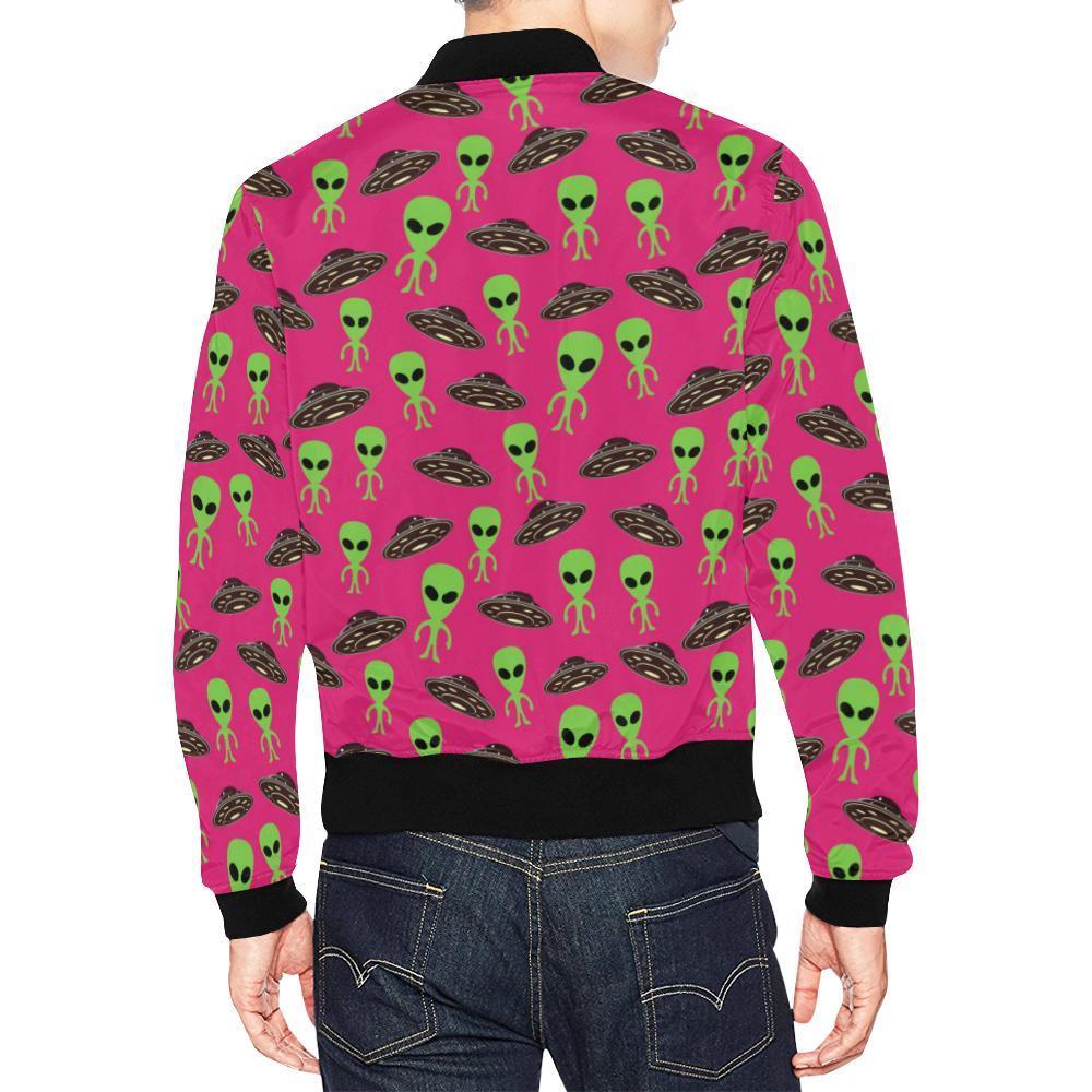 Alien Ufo Pink Pattern Print Men's Bomber Jacket-grizzshop