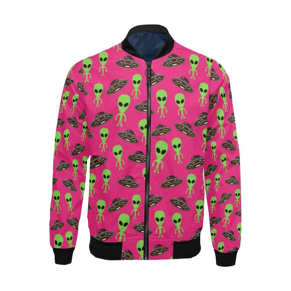 Alien Ufo Pink Pattern Print Men's Bomber Jacket-grizzshop