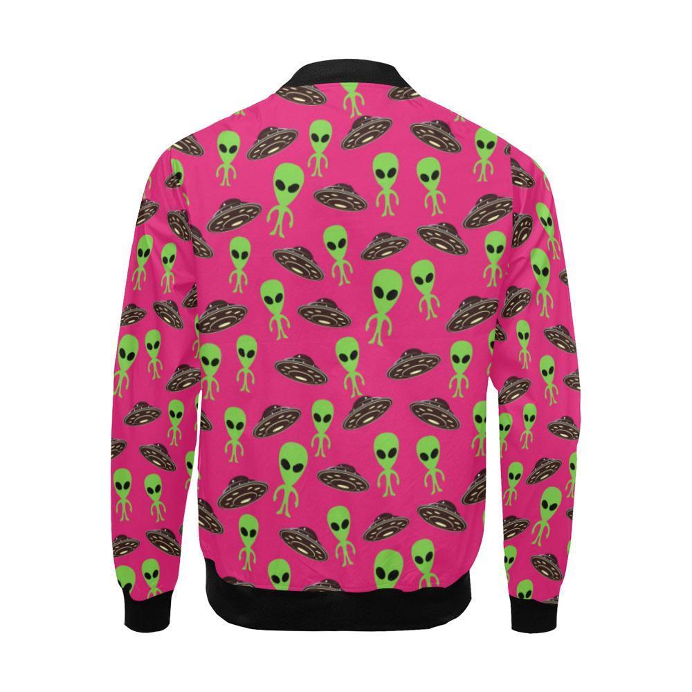 Alien Ufo Pink Pattern Print Men's Bomber Jacket-grizzshop