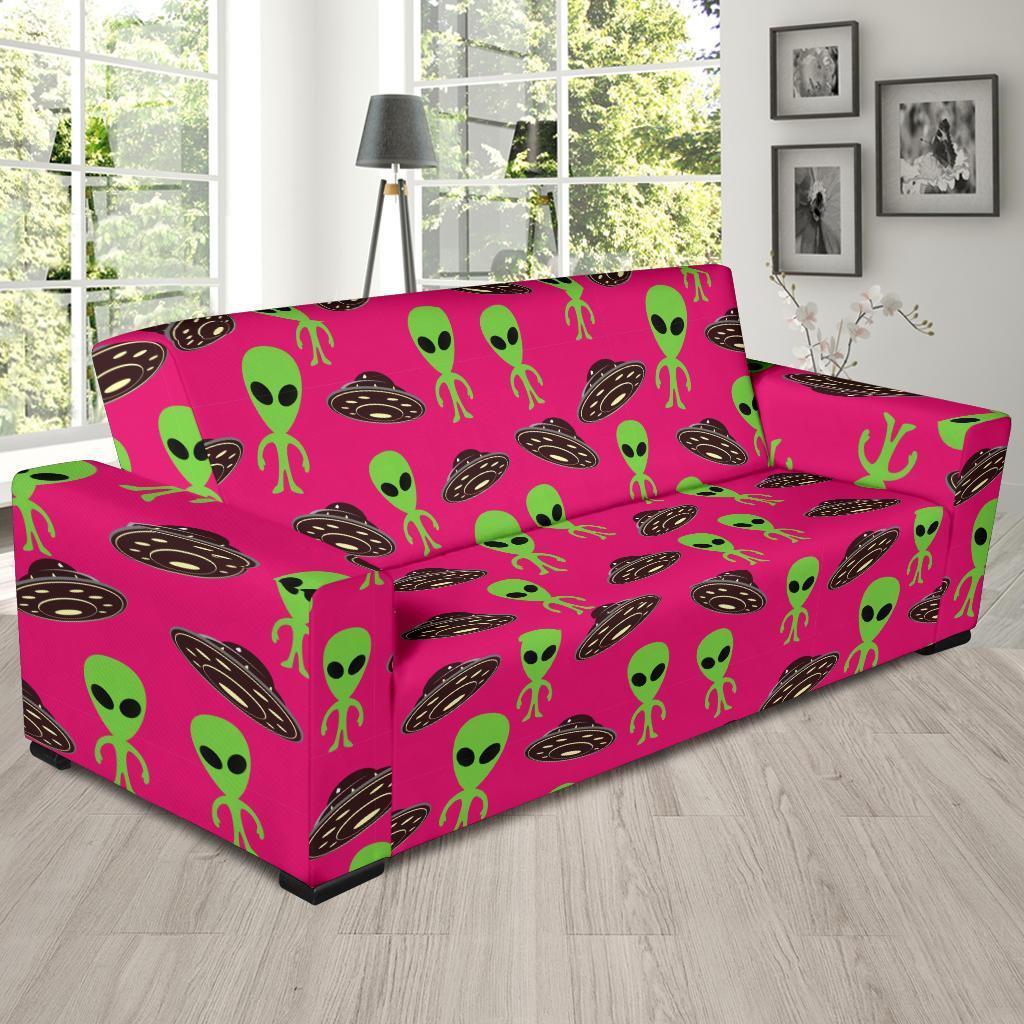 Alien Ufo Pink Pattern Print Sofa Covers-grizzshop