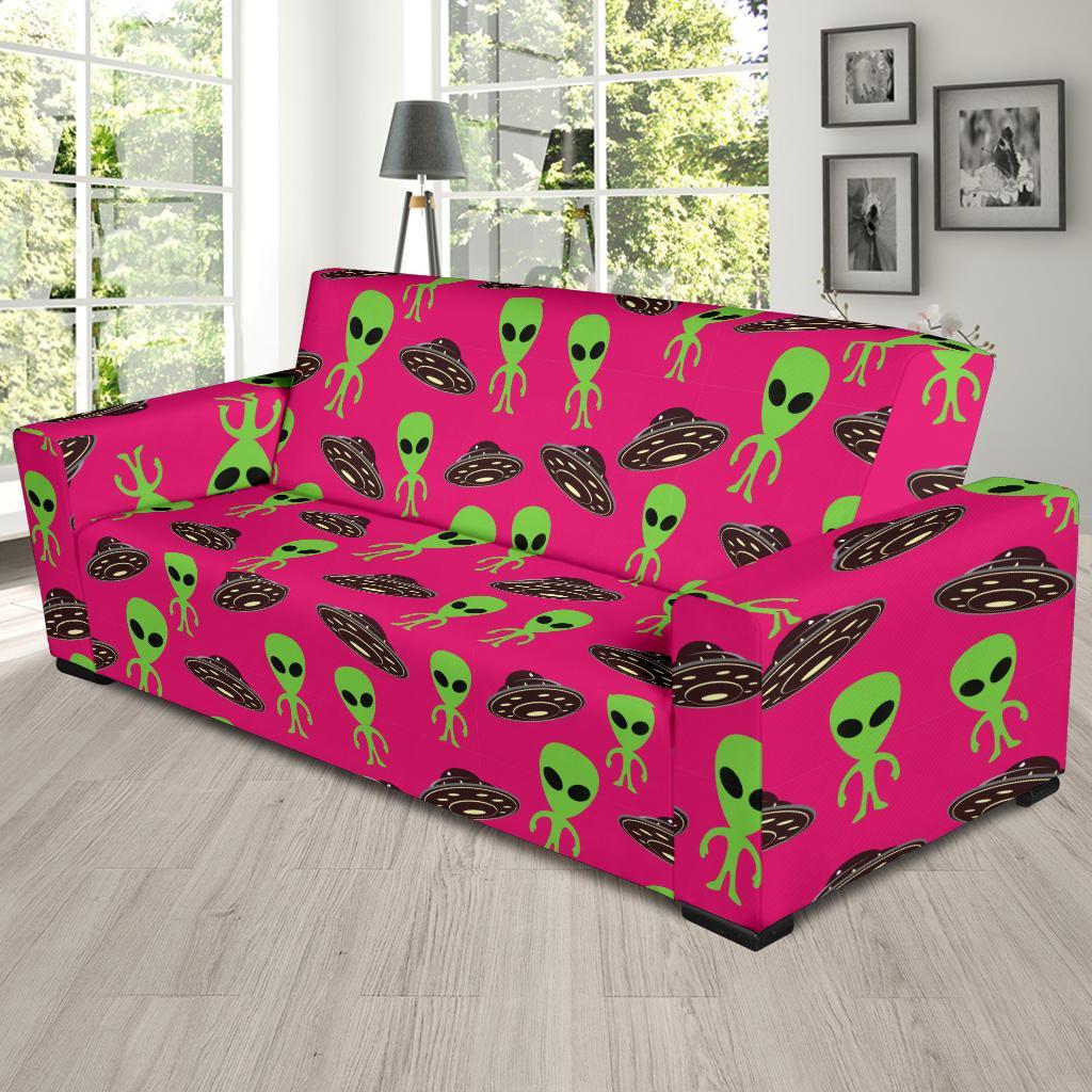 Alien Ufo Pink Pattern Print Sofa Covers-grizzshop