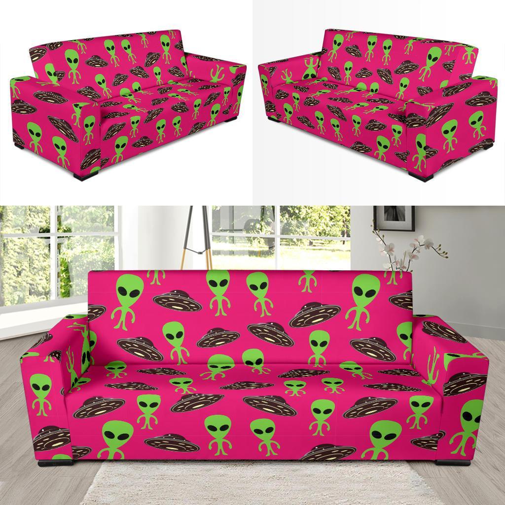 Alien Ufo Pink Pattern Print Sofa Covers-grizzshop