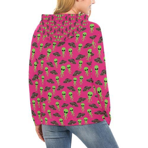 Alien Ufo Pink Pattern Print Women Pullover Hoodie-grizzshop