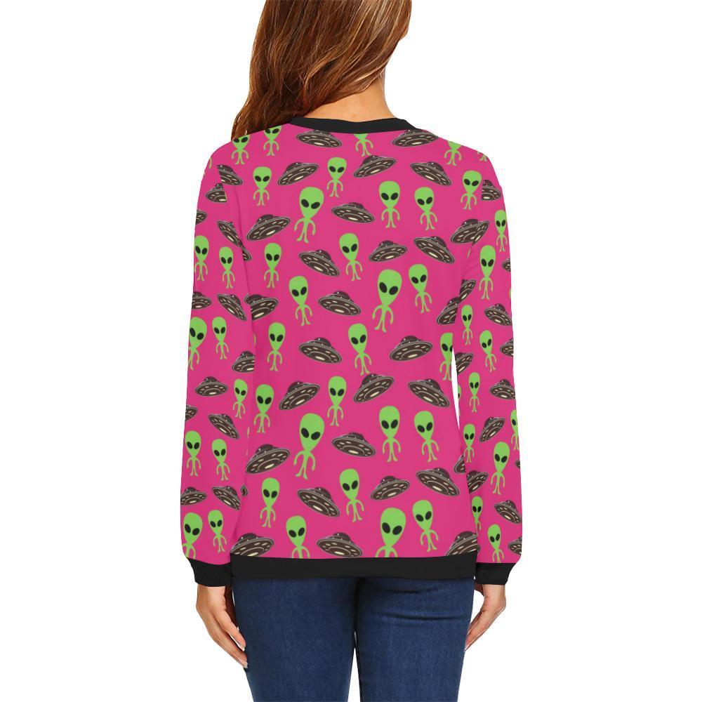 Alien Ufo Pink Pattern Print Women's Sweatshirt-grizzshop