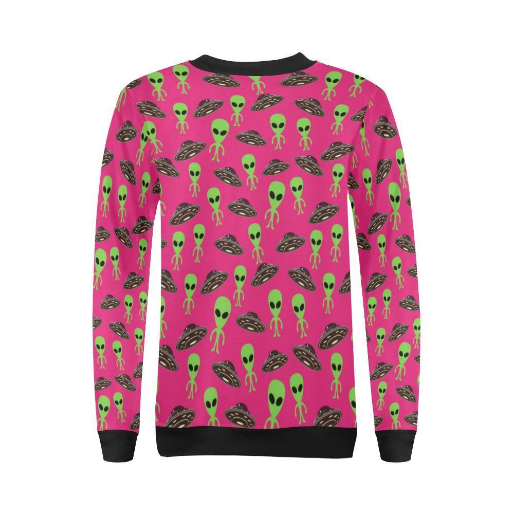 Alien Ufo Pink Pattern Print Women's Sweatshirt-grizzshop