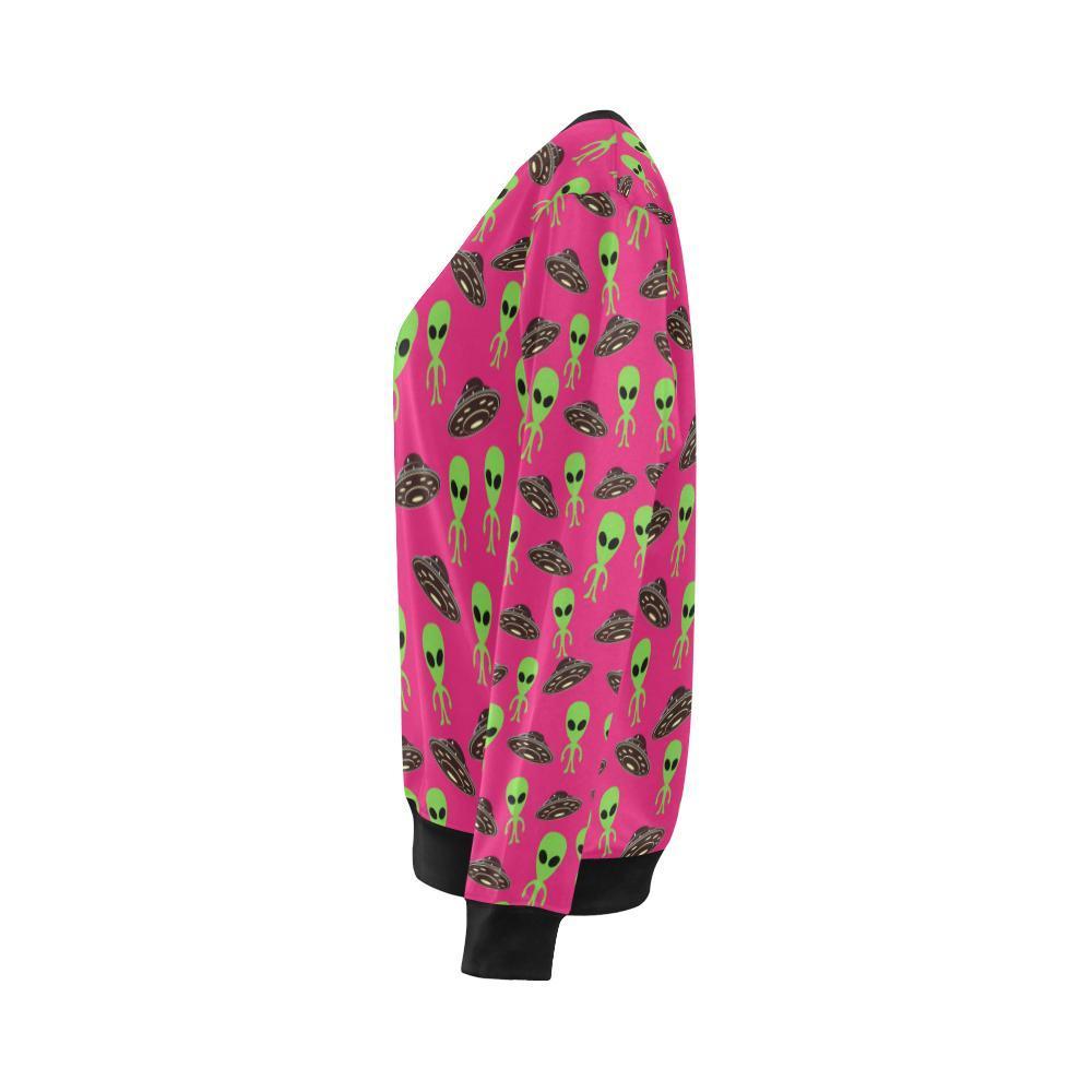 Alien Ufo Pink Pattern Print Women's Sweatshirt-grizzshop