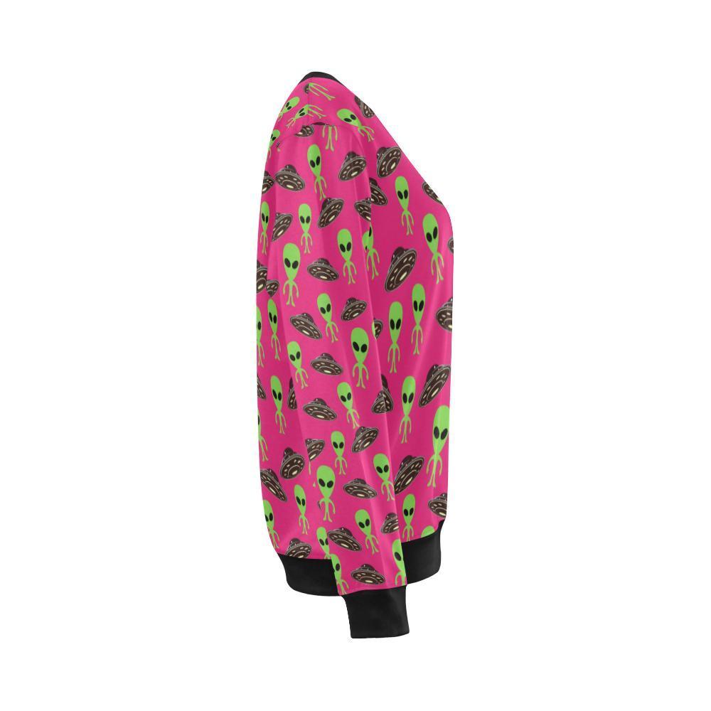 Alien Ufo Pink Pattern Print Women's Sweatshirt-grizzshop