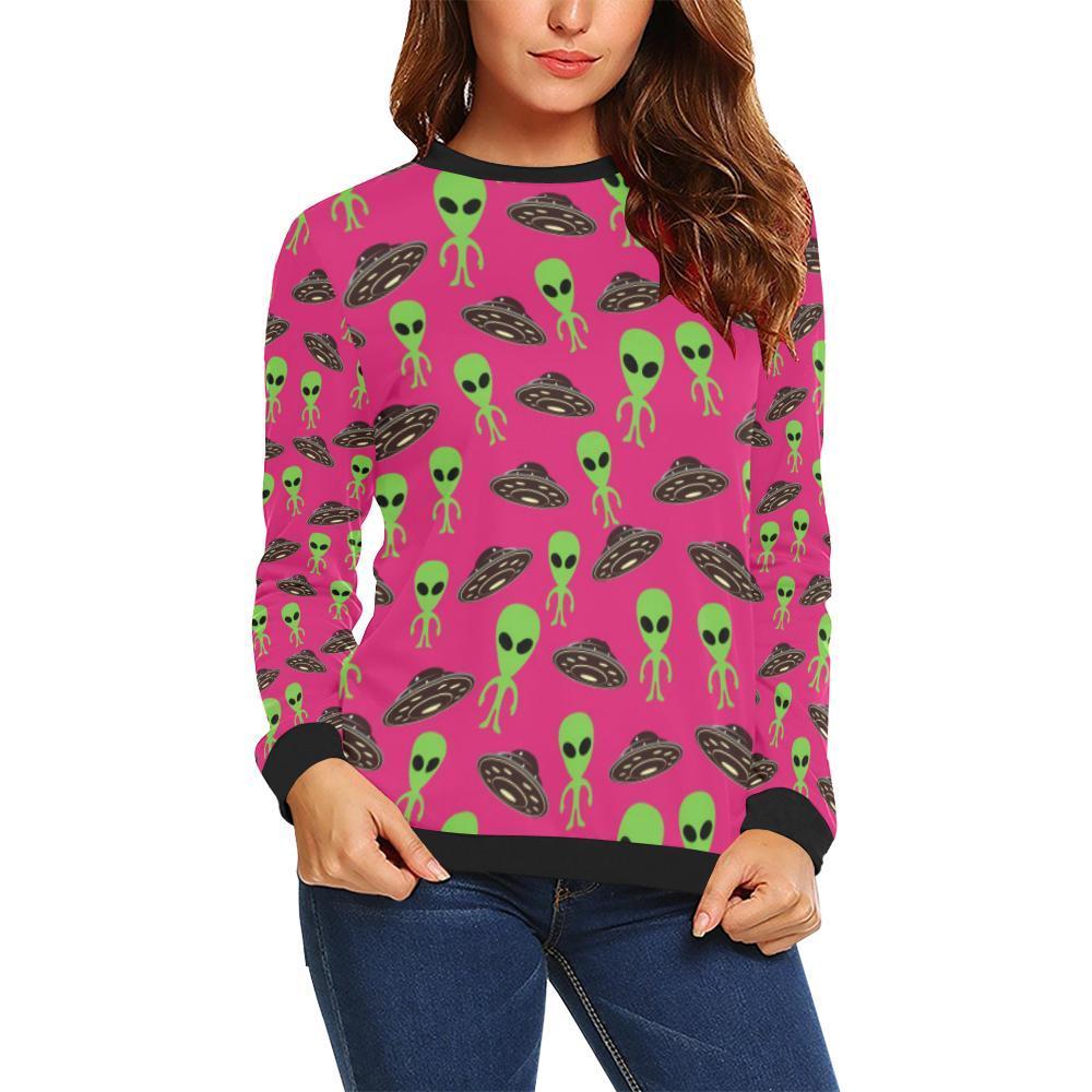 Alien Ufo Pink Pattern Print Women's Sweatshirt-grizzshop