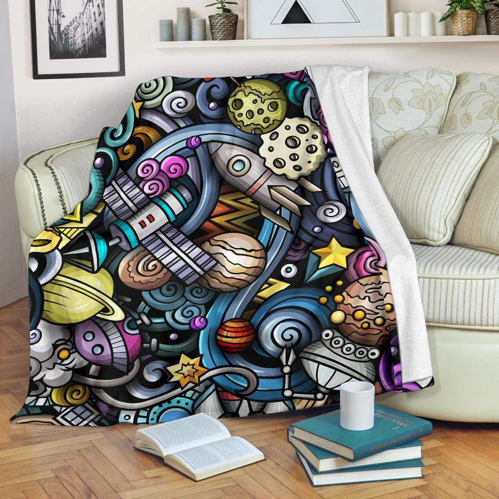 Alien Ufo Psychedelic Pattern Print Blanket-grizzshop